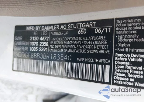 2011 Mercedes-Benz C 300 Luxury 4Matic/Sport 4Matic z USA, uszkodzony, nr VIN WDDGF8BB3BR183540